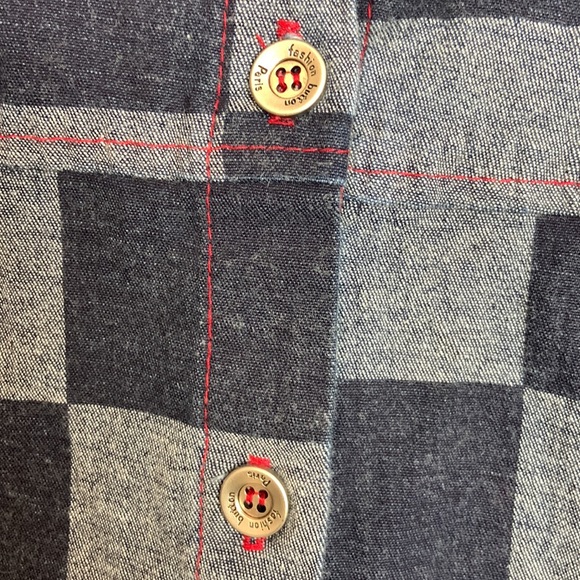 Love USA navy blue checkered Print button up denim shirt - Picture 4 of 6